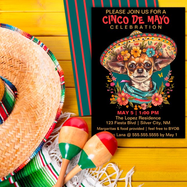 Cartes Pour Fêtes Annuelles Cinco de Mayo Chihuahua portant Sombrero & Serape (Créateur téléchargé)