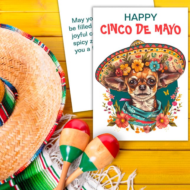 Cartes Pour Fêtes Annuelles Cinco de Mayo Chihuahua portant Sombrero & Serape (Créateur téléchargé)