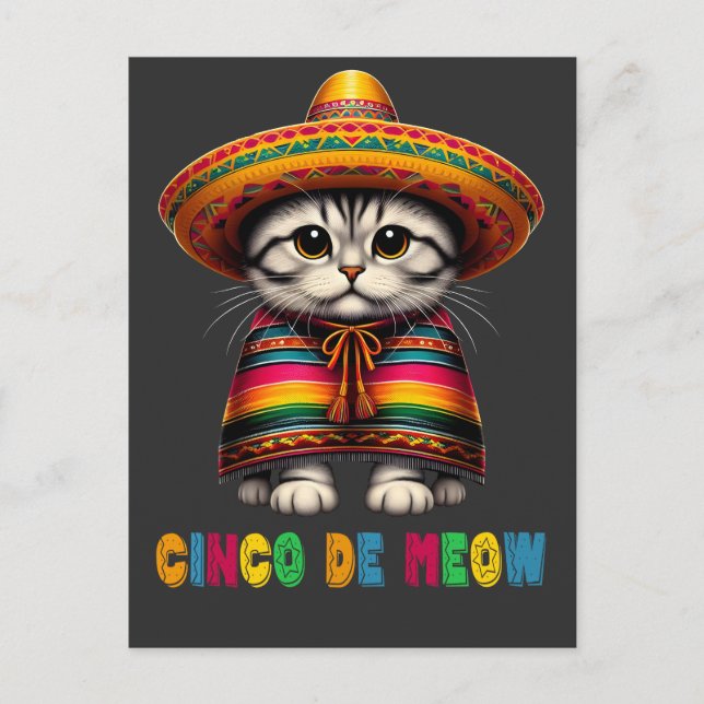 Cartes Pour Fêtes Annuelles Cinco De Mayo Drôle Chat Mexicain Sombrero Meow (Devant)