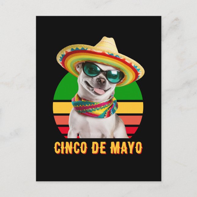 Cartes Pour Fêtes Annuelles Cinco De Mayo Sombrero Chihuahua Avec Lunettes De  (Devant)