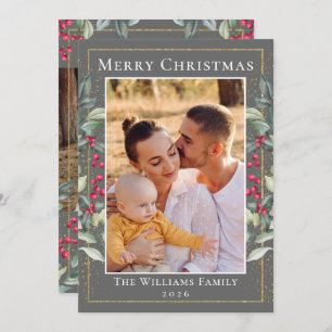 Cartes Pour Fêtes Annuelles Cinereous Gold Christmas Holly Berries 2 Photo