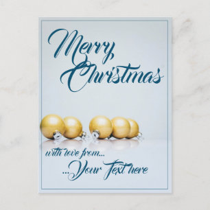 Cartes Pour Fêtes Annuelles Cinq boules de Noël dorées - écriture bleue