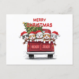 Cartes Pour Fêtes Annuelles Cinq Chats de Noël Jolly Camion Rouge