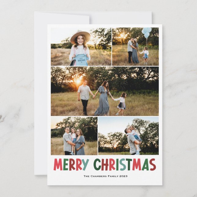 Cartes Pour Fêtes Annuelles Cinq photos modernes Joyeux Noël Design (Devant)
