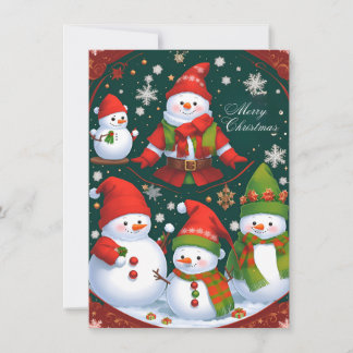 Cartes Pour Fêtes Annuelles Cinq Snowmen souriant à toi (vide)