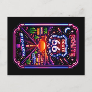 Cartes Pour Fêtes Annuelles Circuit néon Route 66 Art lumineux de nuit de rout
