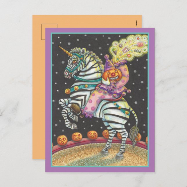 Cartes Pour Fêtes Annuelles CIRCUS DE COURSE, Halloween ZEBRA (Devant / Derrière)