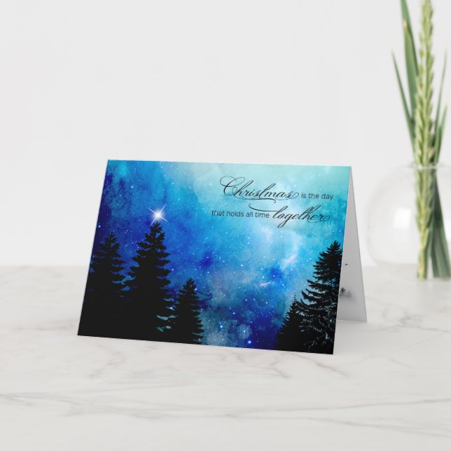Cartes Pour Fêtes Annuelles Citation de Noël avec Starry Night Sky & Woods (Devant)