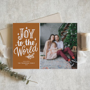 Cartes Pour Fêtes Annuelles Citation « Joyeux Noël au Monde » Photo Brun Orang
