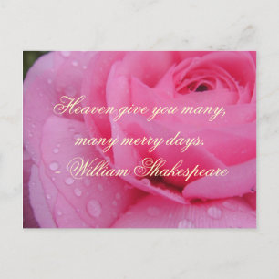 Cartes Pour Fêtes Annuelles Citation Shakespeare Jours Joyeux , Rose Rose Pink
