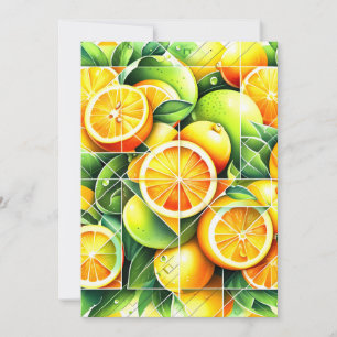 Cartes Pour Fêtes Annuelles Citron Citrus Botanique Géométrique Orange