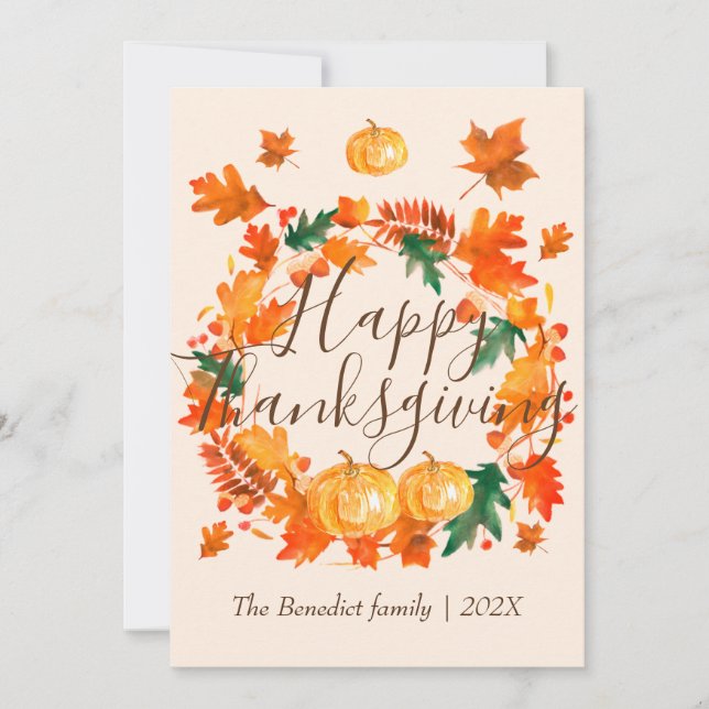 Cartes Pour Fêtes Annuelles Citrouille automne automne feuilles bon thanksgivi (Devant)
