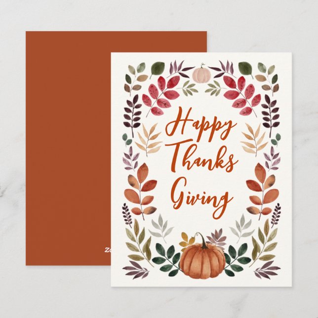 Cartes Pour Fêtes Annuelles Citrouille bon thanksgiving et feuilles d'automne  (Devant / Derrière)