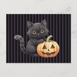 Cartes Pour Fêtes Annuelles Citrouille Chat Noir Rayé Halloween