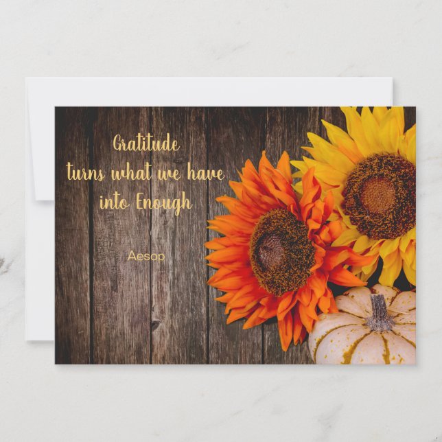 Cartes Pour Fêtes Annuelles Citrouille de Thanksgiving Tournesol Gratitude Apa (Devant)