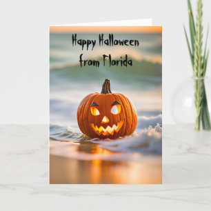 Cartes Pour Fêtes Annuelles Citrouille d'Halloween sur le rivage