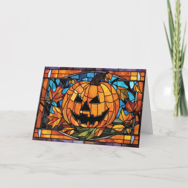 Cartes Pour Fêtes Annuelles Citrouille d'horreur Halloween en verre tendu (Devant)