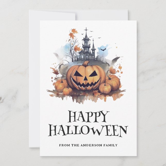Cartes Pour Fêtes Annuelles Citrouille éffrayant Hauny House Happy Halloween C (Devant)