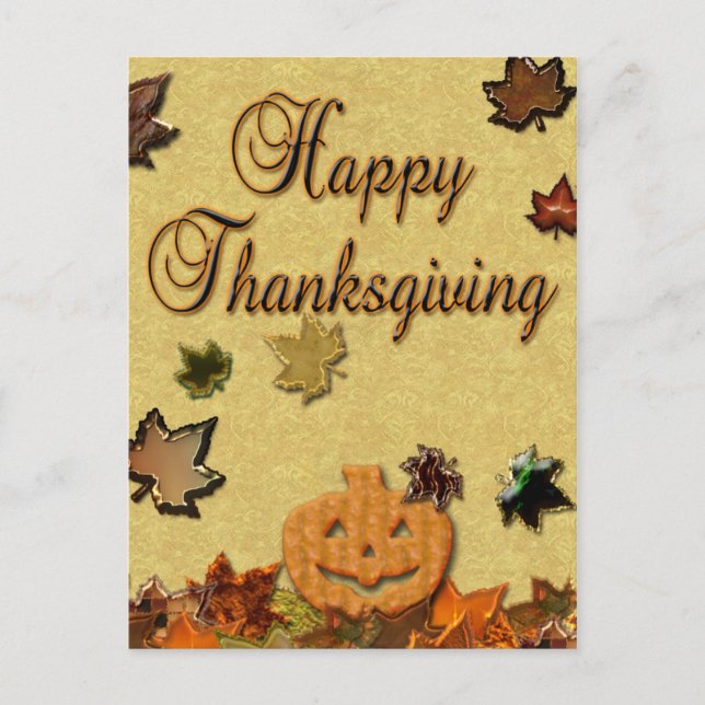 Cartes Pour Fêtes Annuelles Citrouille et Feuilles de Thanksgiving (Devant)