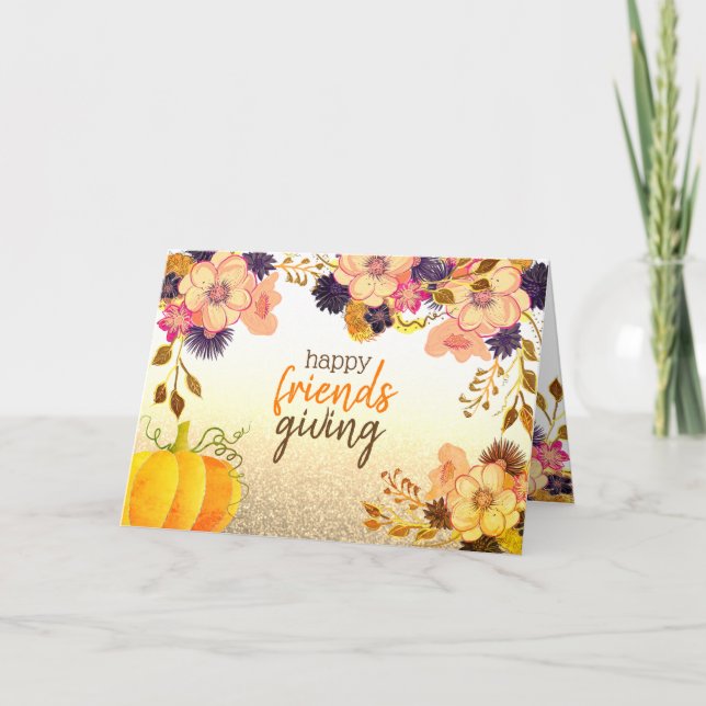 Cartes Pour Fêtes Annuelles Citrouille et fleurs de Thanksgiving (Devant)