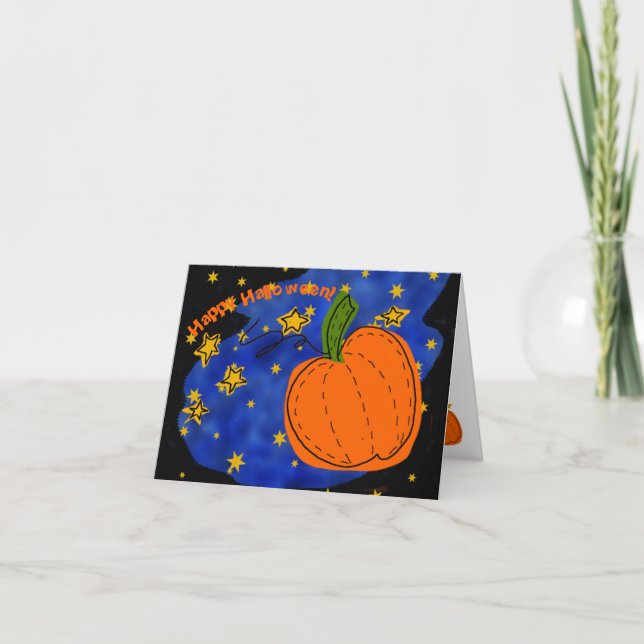 Cartes Pour Fêtes Annuelles Citrouille Halloween Orange Ciel Étoilé Bleu (Devant)