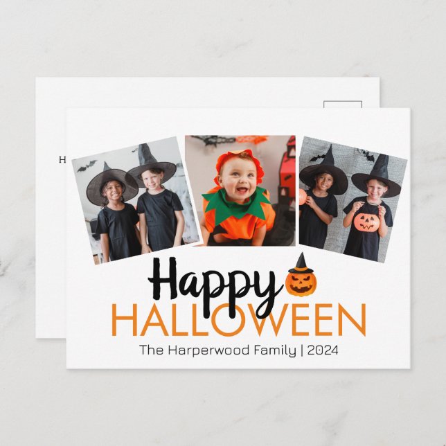 Cartes Pour Fêtes Annuelles citrouille jack-o-lanterne Halloween Famille 3 Pho (Devant / Derrière)