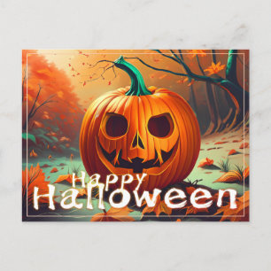 Cartes Pour Fêtes Annuelles Citrouille orange effrayant avec visage, Halloween