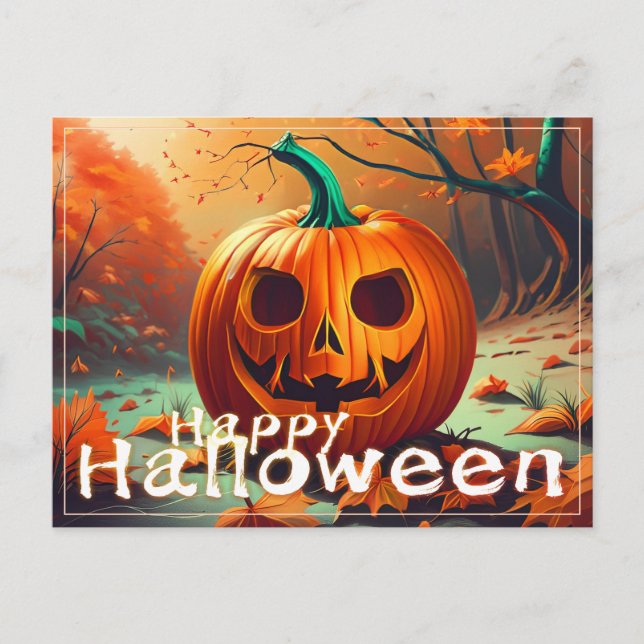 Cartes Pour Fêtes Annuelles Citrouille orange effrayant avec visage, Halloween (Devant)