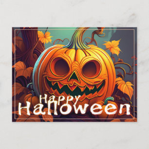 Cartes Pour Fêtes Annuelles Citrouille orange effrayant avec visage, Halloween