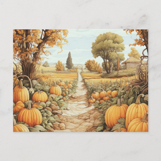 Cartes Pour Fêtes Annuelles Citrouille Patch Automne Feuilles Arbres Halloween (Devant)