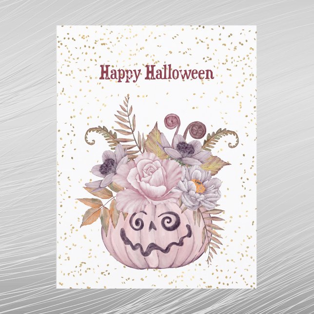 Cartes Pour Fêtes Annuelles Citrouille rose florale d'Halloween (Créateur téléchargé)