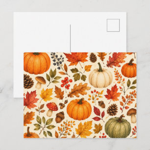 Cartes Pour Fêtes Annuelles Citrouilles aquarelles d'automne, feuilles d'autom