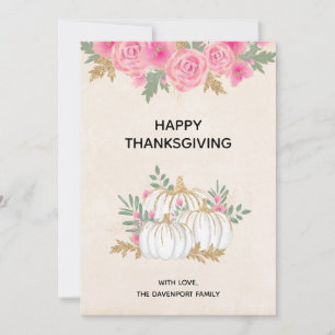 Cartes Pour Fêtes Annuelles Citrouilles blanches et dorées Aquarelle Thanksgiv