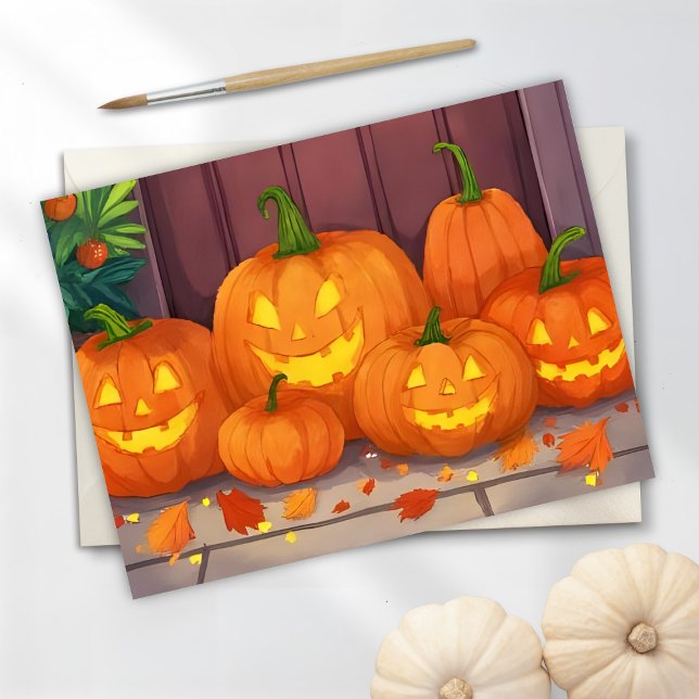 Cartes Pour Fêtes Annuelles Citrouilles | Citrouilles d'Halloween à l'aquarell (Créateur téléchargé)
