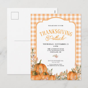 Cartes Pour Fêtes Annuelles Citrouilles d'automne à carreaux Potluck de Thanks
