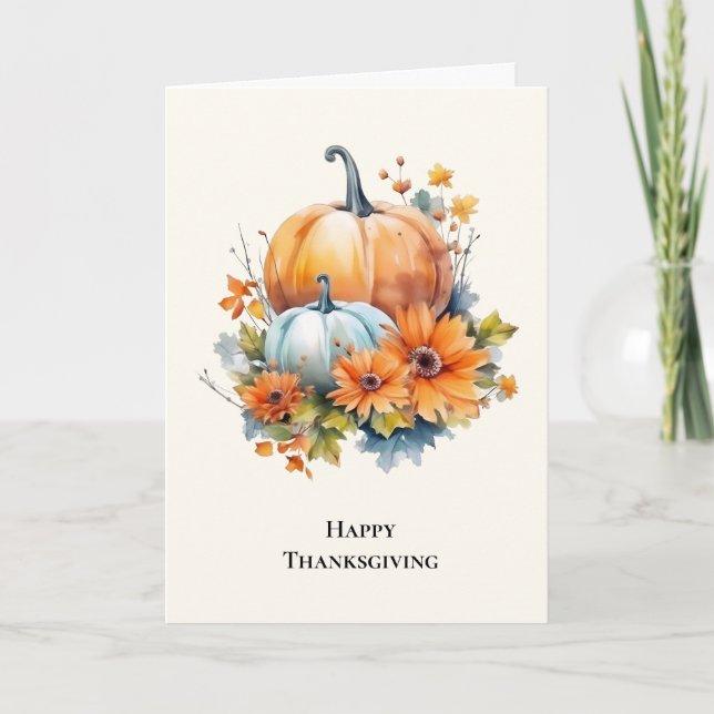 Cartes Pour Fêtes Annuelles Citrouilles d'automne avec fleurs Thanksgiving (Devant)