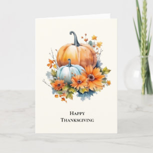 Cartes Pour Fêtes Annuelles Citrouilles d'automne avec fleurs Thanksgiving