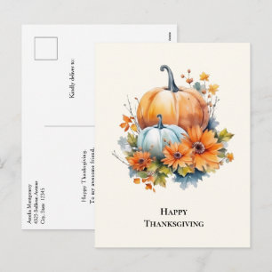 Cartes Pour Fêtes Annuelles Citrouilles d'automne avec fleurs Thanksgiving