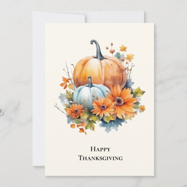 Cartes Pour Fêtes Annuelles Citrouilles d'automne avec fleurs Thanksgiving (Devant)