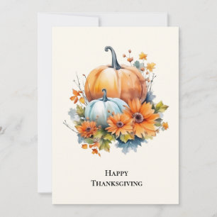 Cartes Pour Fêtes Annuelles Citrouilles d'automne avec fleurs Thanksgiving