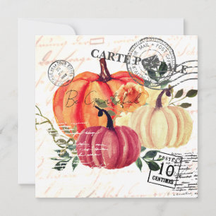 Cartes Pour Fêtes Annuelles Citrouilles de Thanksgiving à l'aquarelle vintage