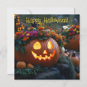 Cartes Pour Fêtes Annuelles Citrouilles d'Halloween sculptés décorés de fleurs