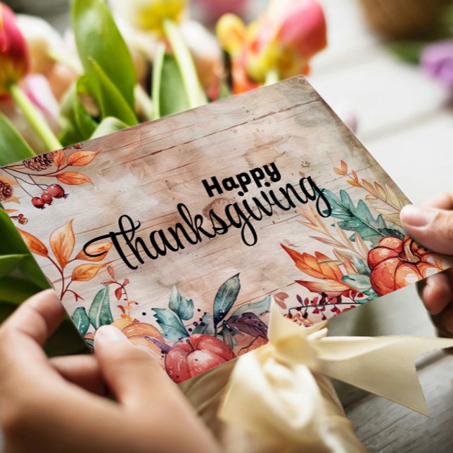 Cartes Pour Fêtes Annuelles Citrouilles et feuilles en bois Bonne Action de gr (Créateur téléchargé)