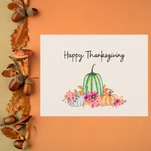 Cartes Pour Fêtes Annuelles Citrouilles et fleurs d'aquarelle féminine