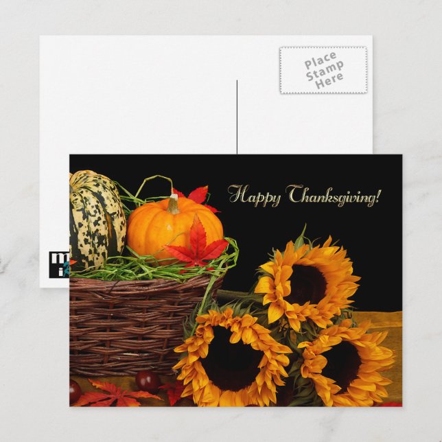 Cartes Pour Fêtes Annuelles Citrouilles et tournesols Thanksgiving (Devant / Derrière)