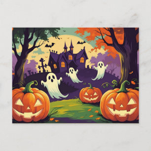Cartes Pour Fêtes Annuelles Citrouilles, fantôme et maison hantée d'Halloween