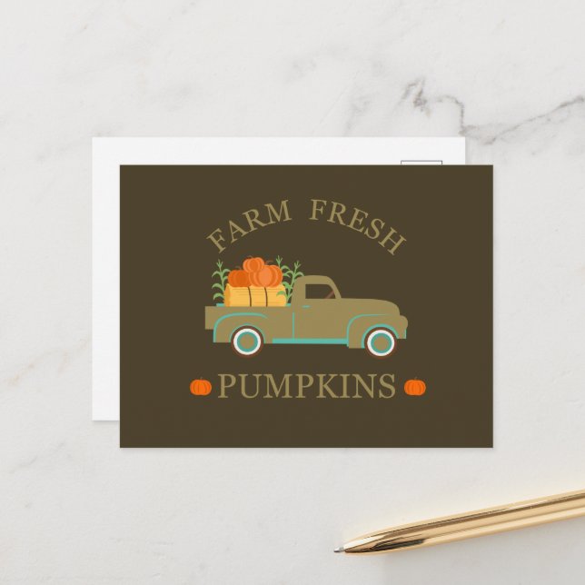 Cartes Pour Fêtes Annuelles Citrouilles fraîches de la ferme aquarelle automne (Devant/Arrière en situation)
