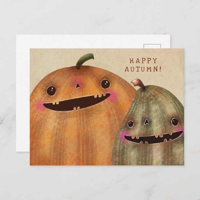 Cartes Pour Fêtes Annuelles Citrouilles heureux - Joli Halloween (Devant / Derrière)