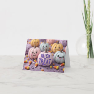 Cartes Pour Fêtes Annuelles Citrouilles pastel Kawaii avec texte Trick or Trea