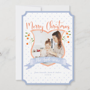 Cartes Pour Fêtes Annuelles Citrus bleu Chinoiserie Crest One Photo Noël